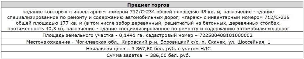 [Завершен] Повторный аукцион по продаже здания конторы (48 кв. м) и гаража (177 кв. м) в пос. Скачек Могилевской области