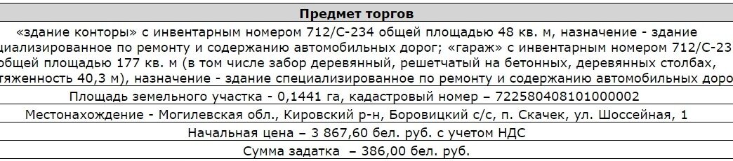 [Завершен] Повторный аукцион по продаже здания конторы (48 кв. м) и гаража (177 кв. м) в пос. Скачек Могилевской области