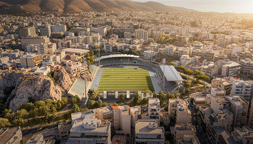 K-Studio переосмысливает стадион El Paso для Athens Kallithea FC в окружении скал и общественного ландшафта