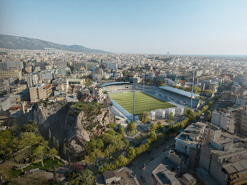 K-Studio переосмысливает стадион El Paso для Athens Kallithea FC в окружении скал и общественного ландшафта