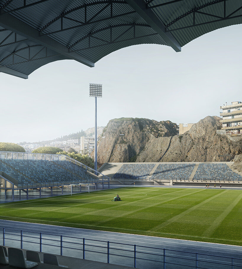 K-Studio переосмысливает стадион El Paso для Athens Kallithea FC в окружении скал и общественного ландшафта