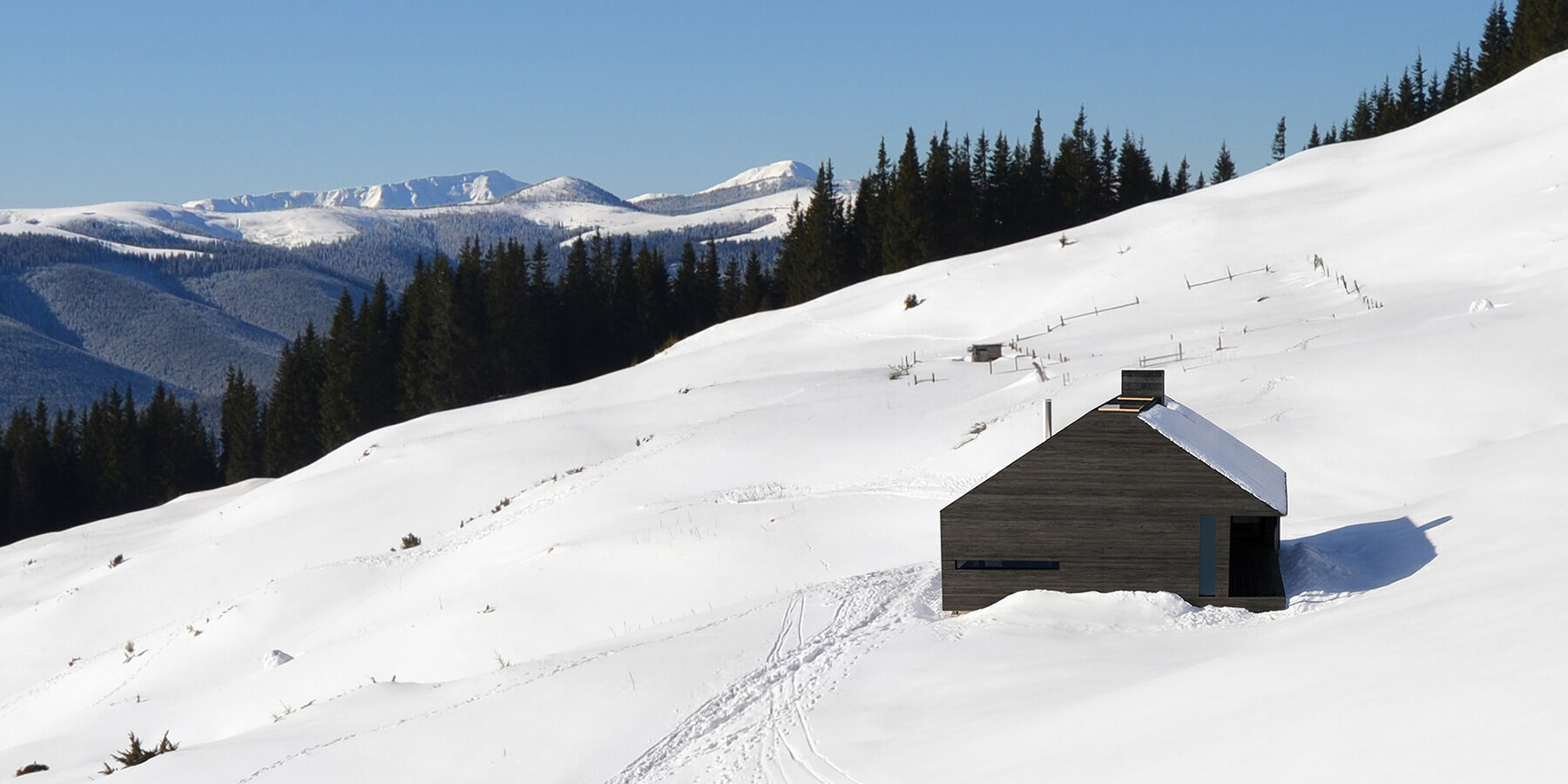 Monolithic Black Timber Retreat открывает виды на Карпаты