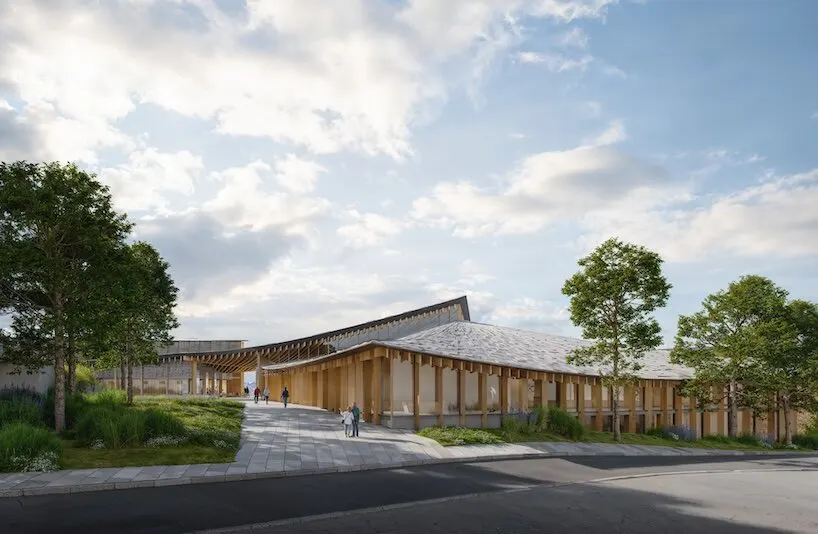 Kengo Kuma спроектировал культурный центр в Вербье с «крылатыми» деревянными крышами