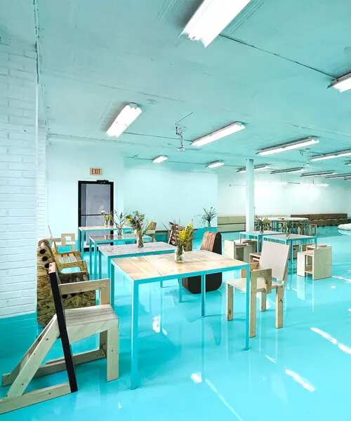 Reclaimed Oak, Cork and Cardboard Shape Flexible Furniture for Medina Triennial Hub в Нью-Йорке