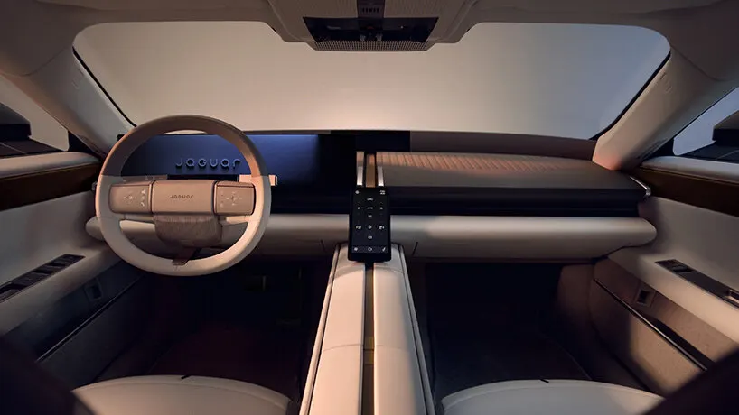 Jaguar показал интерьер Type 01 с продольным «шпинделем» и оттенками travertine