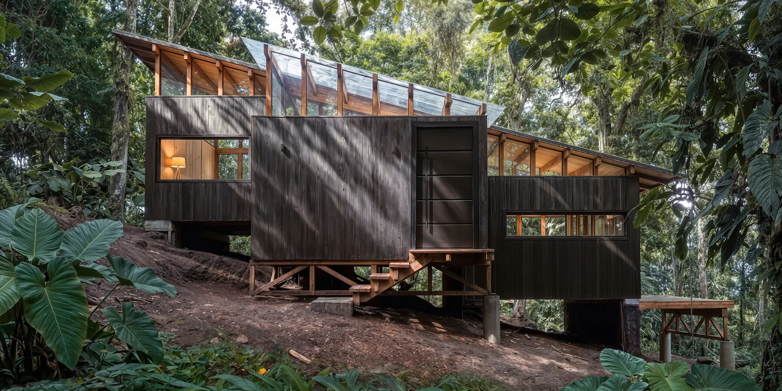 Chocó Pambil Refuge: деревянный приют Minqa Atelier на крутом склоне в эквадорском лесу Chocó