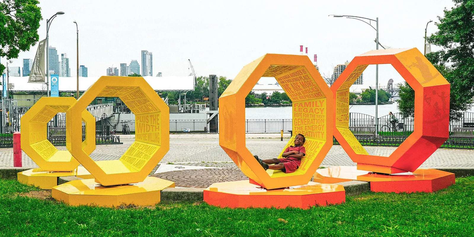 Rotating octagonal forms and community voices shape a Queens public landmark